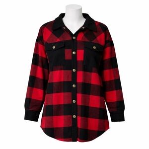 Size L Haptics Women’s Red Black Buffalo Plaid Shacket Button Front
